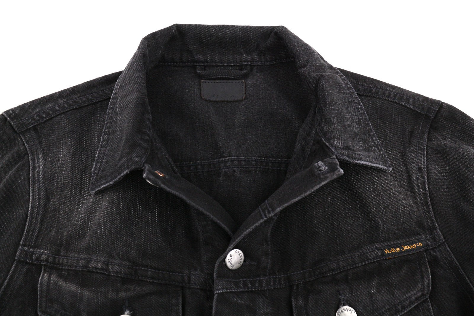NUDIE JEANS Billy Men's Jacket S Black Lotus Organic Washed Polo Collar Denim
