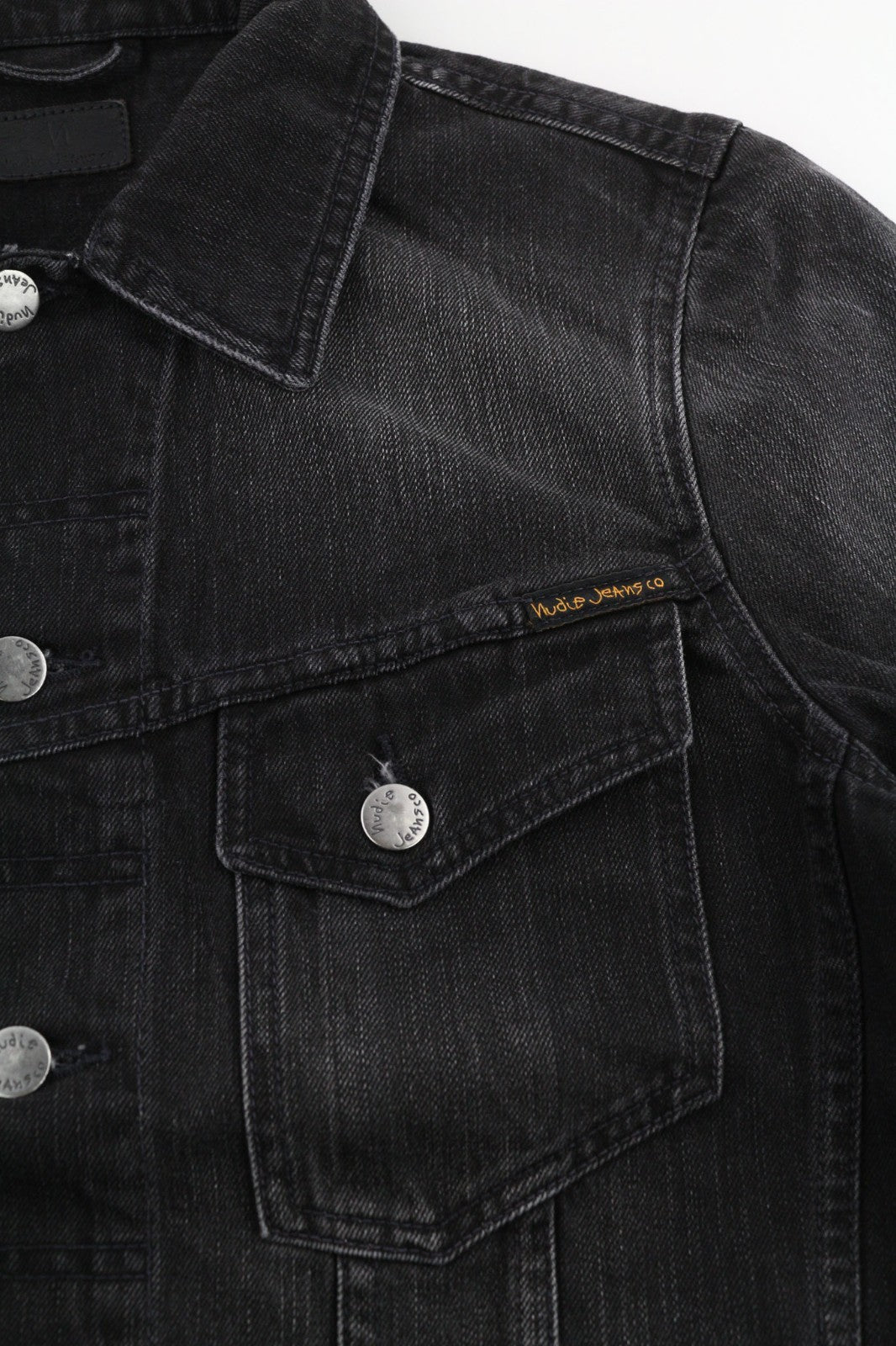 NUDIE JEANS Billy Men's Jacket XS Black Lotus Organic Washed Polo Denim