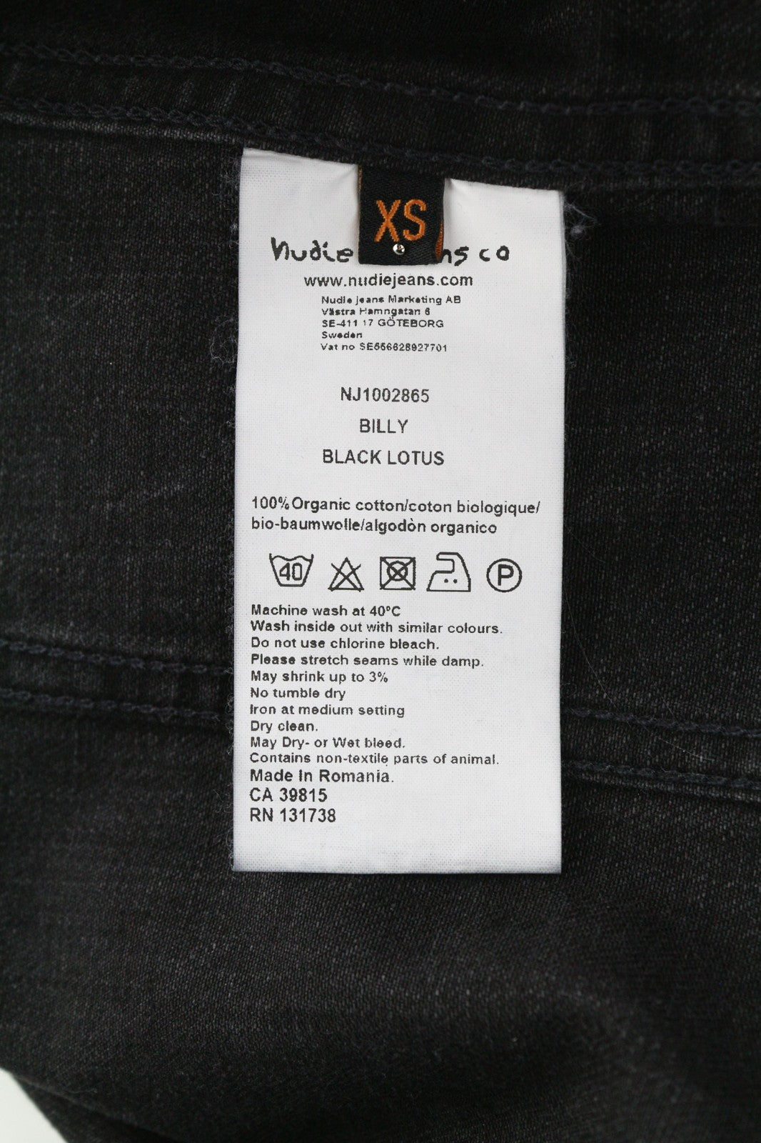 NUDIE JEANS Billy Men's Jacket XS Black Lotus Organic Polo Collar Washed Denim