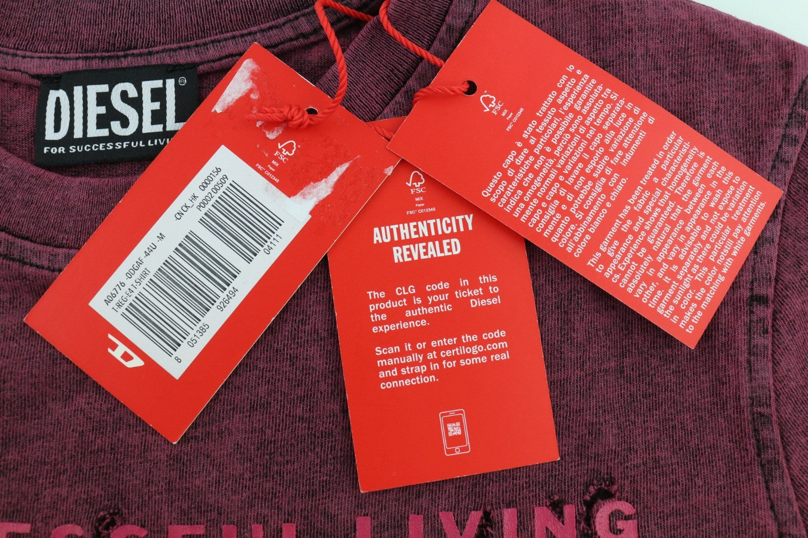 DIESEL T-Reg-E4 Women's T-Shirt M Burgundy Crew Short Sleeve Faded RRP125