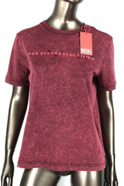 DIESEL T-Reg-E4 Women's T-Shirt L Burgundy Crew Collar Short Sleeve RRP125