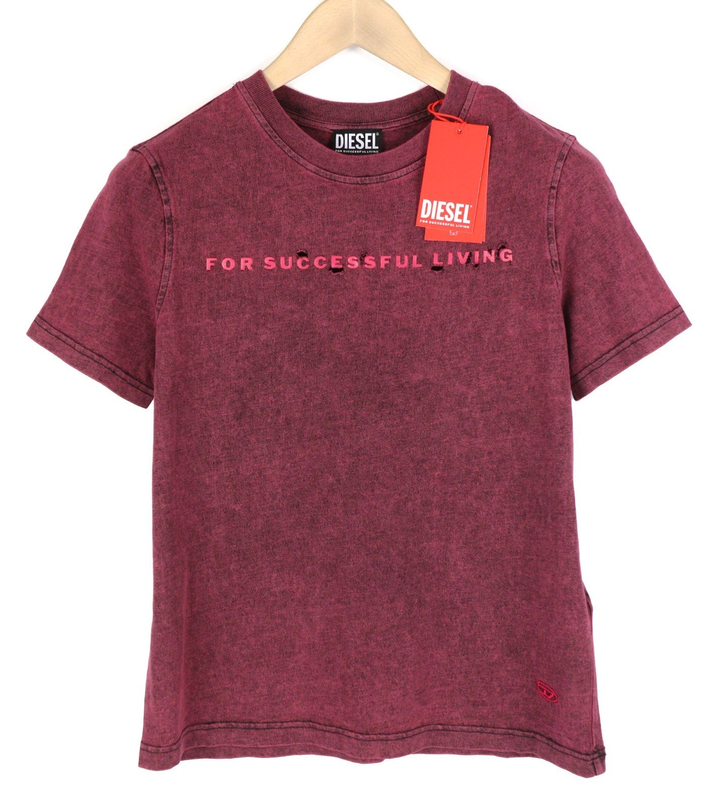 DIESEL T-Reg-E4 Women's T-Shirt L Burgundy Crew Collar Short Sleeve RRP125