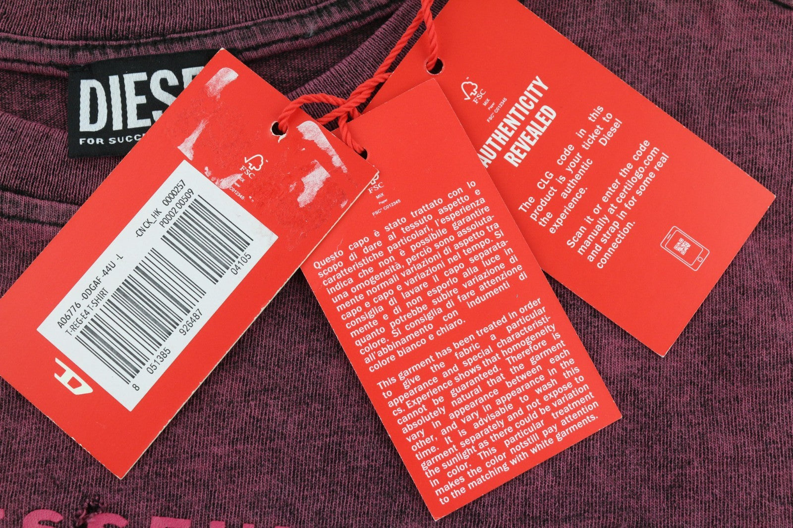 DIESEL T-Reg-E4 Women's T-Shirt L Burgundy Crew Collar Short Sleeve RRP125