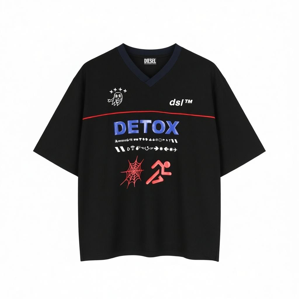 DIESEL T-Delphivy-Slits Men T-Shirt S Black Oversize V-Neck Short Sleeve RRP100