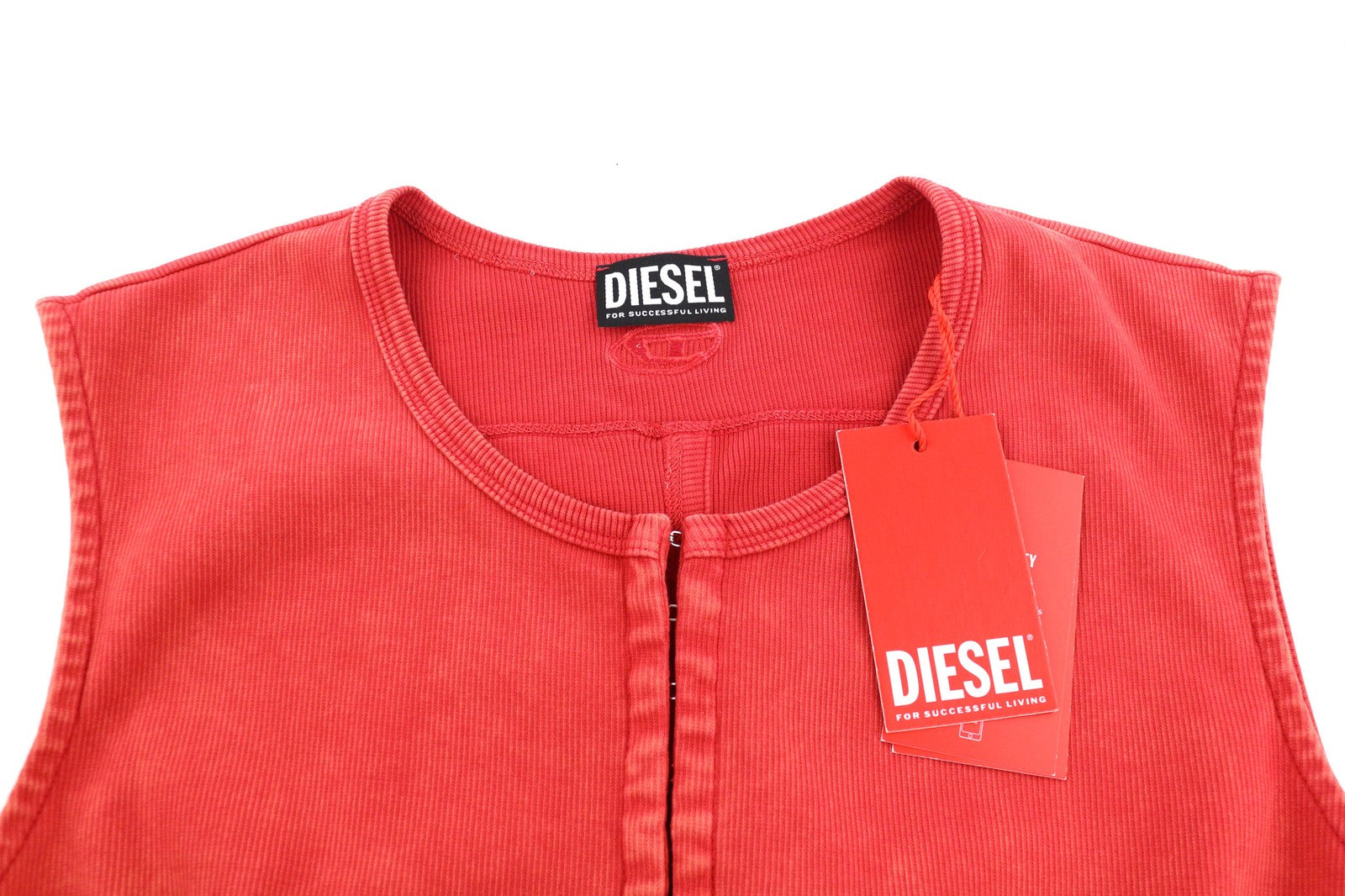 DIESEL T-Holdhook-SL Women's T-Shirt L Red Sleeveless Crew Hook Eye Closure