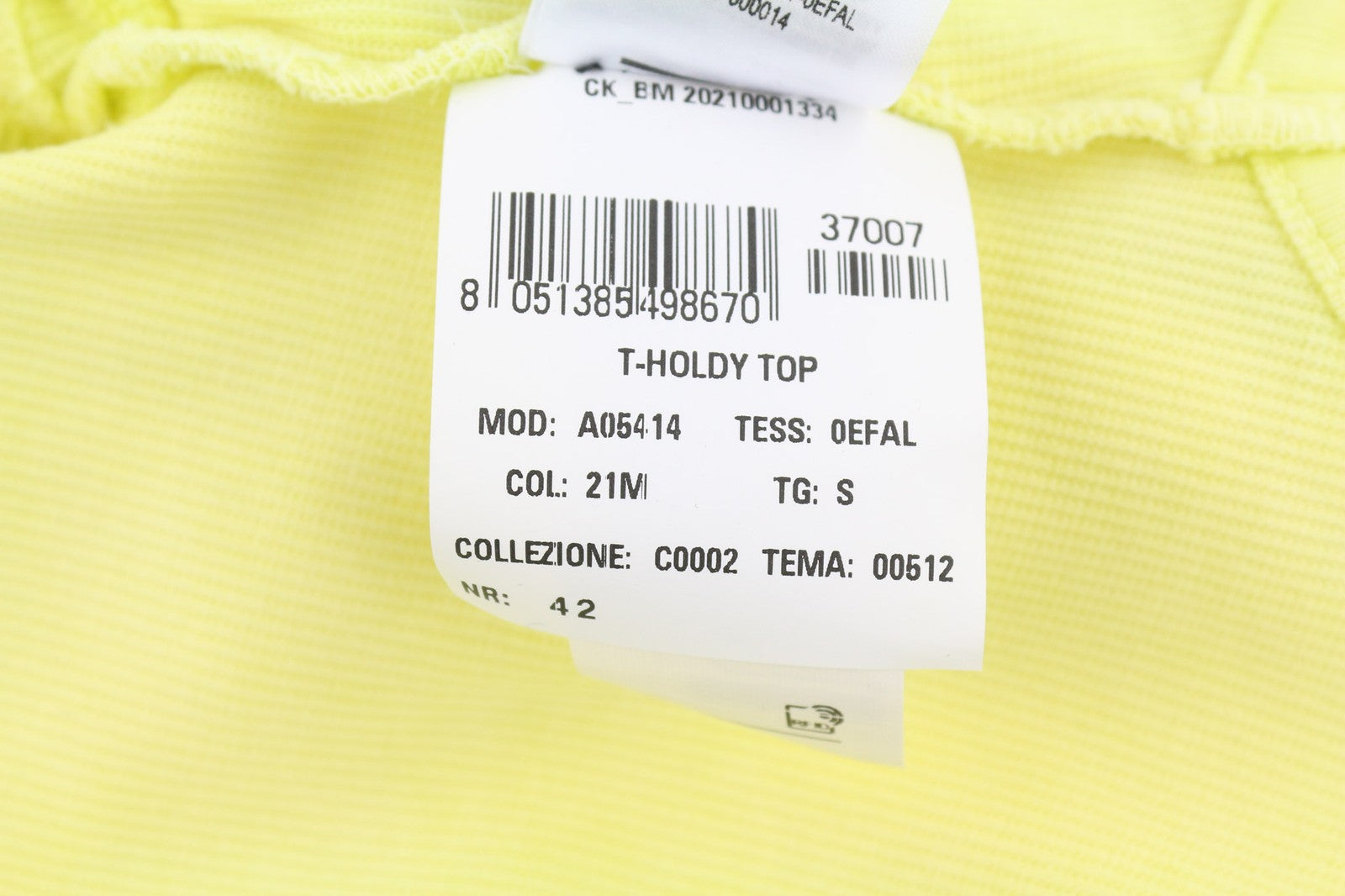 DIESEL T-Holdy Women's T-Shirt S Yellow Crew Short Sleeve Button Logo RRP300