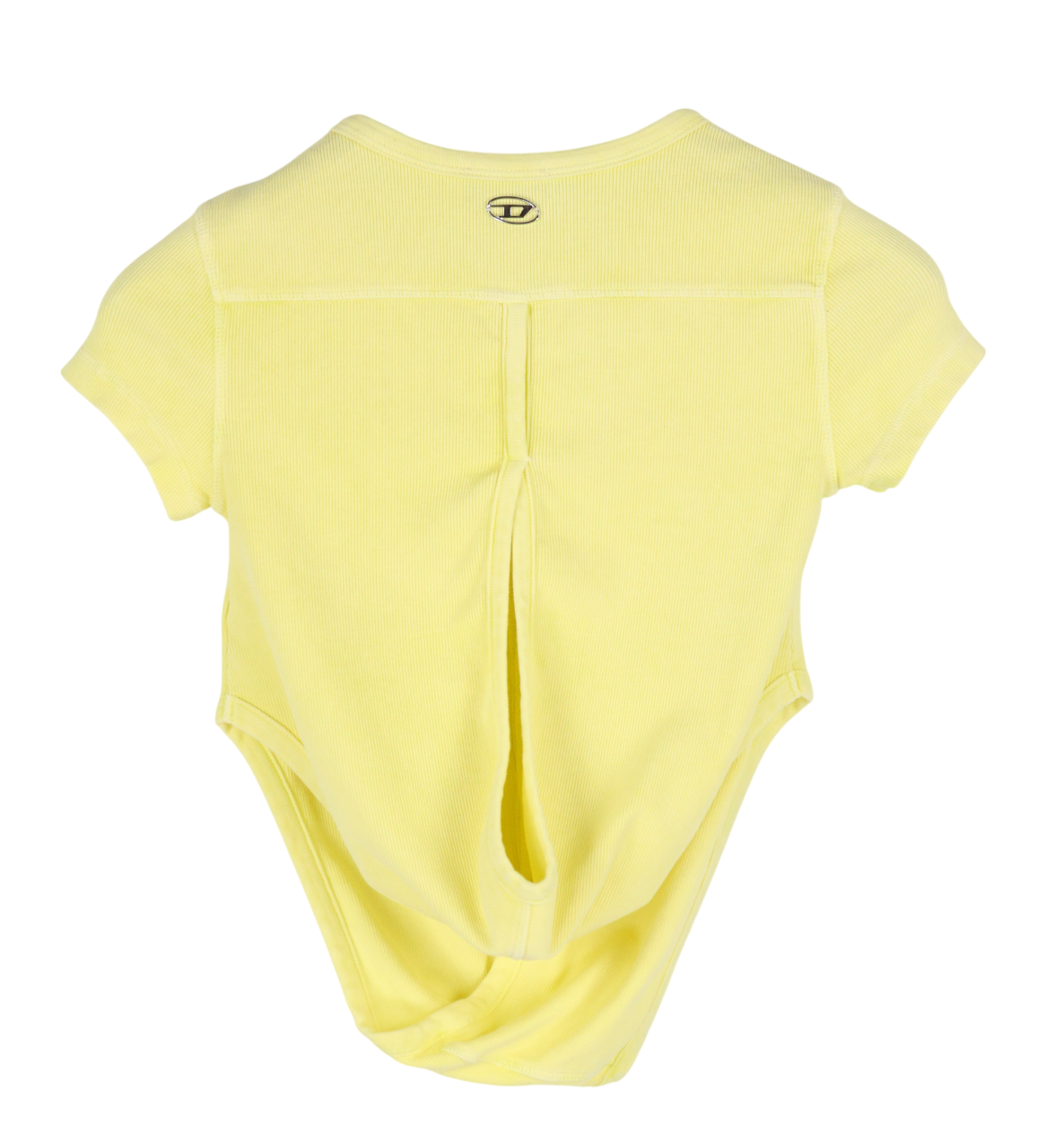 DIESEL T-Holdy Women's T-Shirt S Yellow Crew Short Sleeve Button Logo RRP300