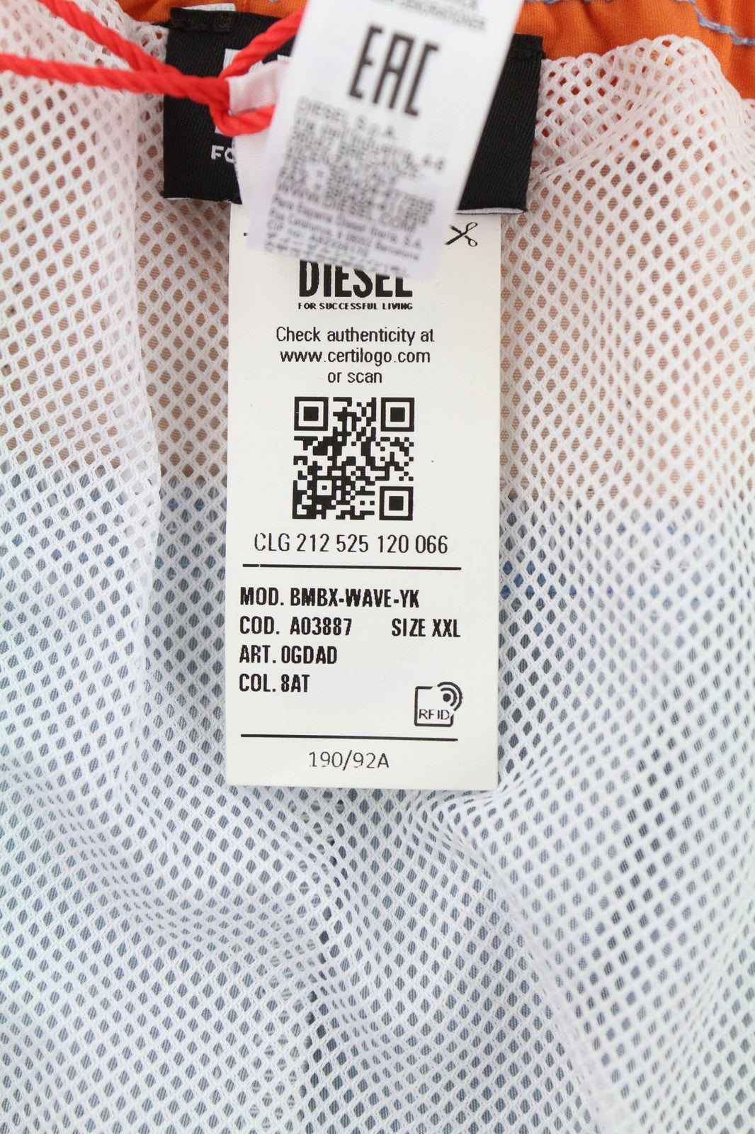 DIESEL BMBX-Wave-YK Men's Swimwear 2XL Beach Boxer Elastic Waist Mesh Lining