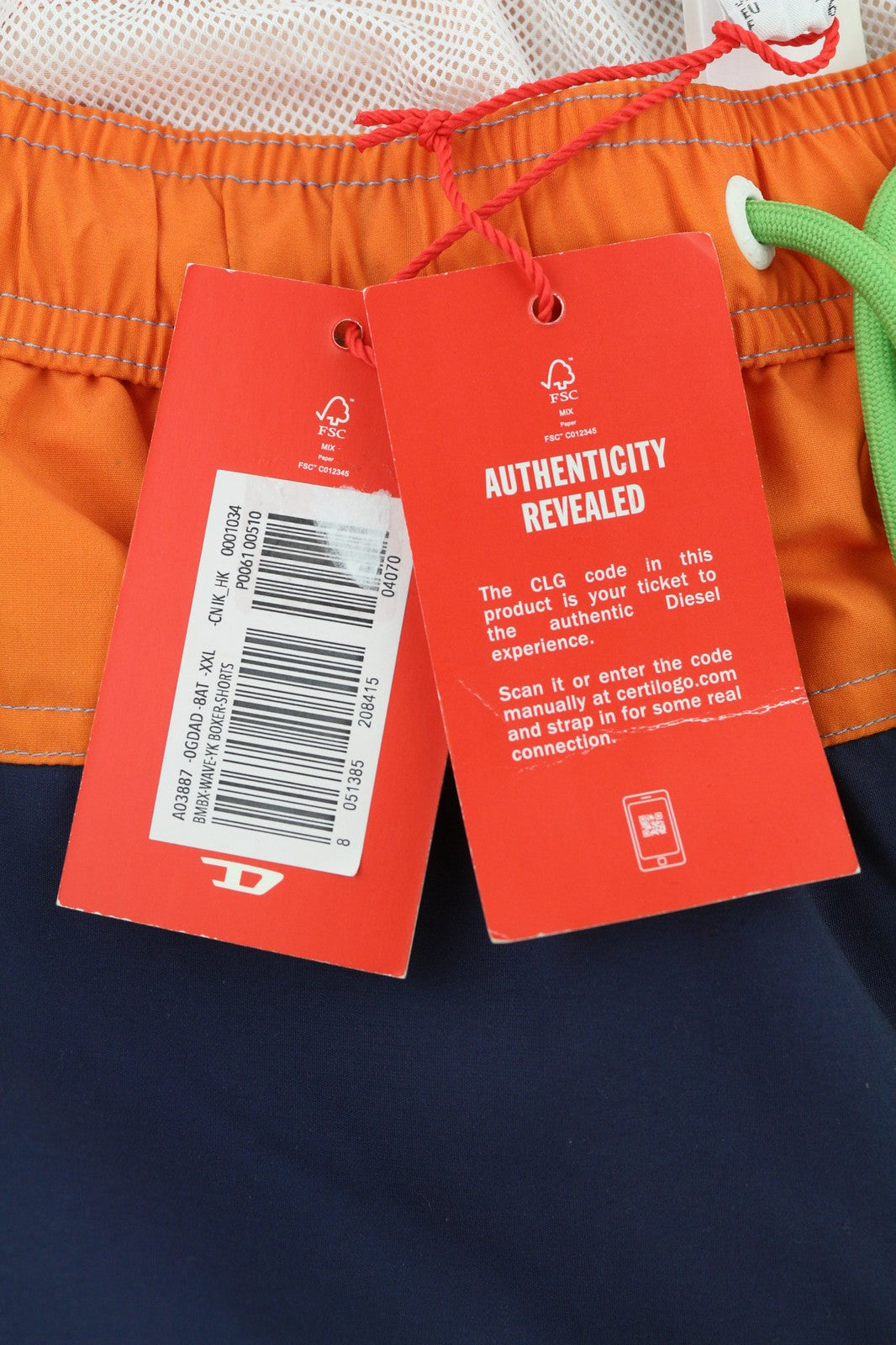 DIESEL BMBX-Wave-YK Men's Swimwear 2XL Beach Boxer Elastic Waist Mesh Lining