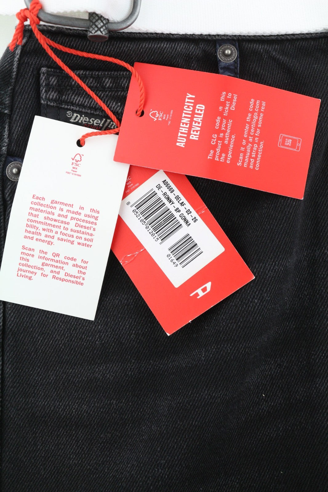 DIESEL De-Ronny-Sp Women's Skirt W26 Black Denim Washed Midi Belted Back Split