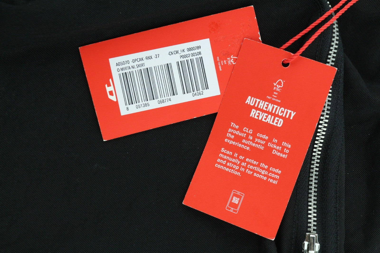 DIESEL O-Mirta-NL Women Skirt W27 Black Midi Elastic Waist Patch Pocket RRP275