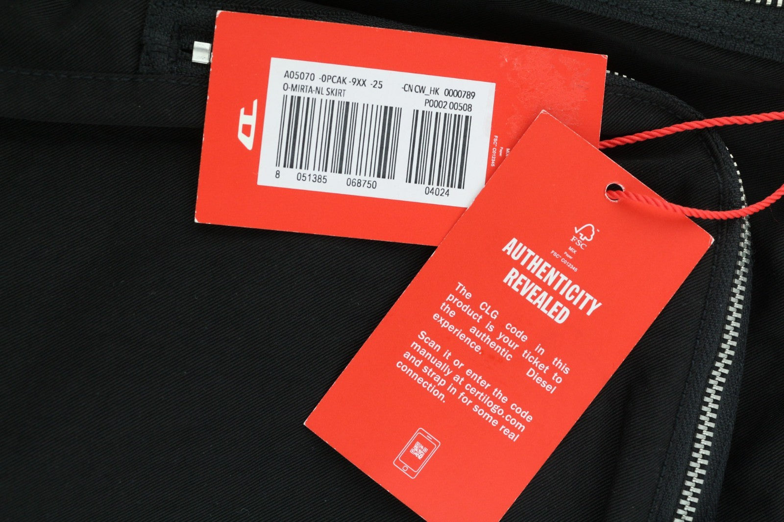 DIESEL O-Mirta-NL Women Skirt W25 Black Midi Elastic Waist Patch Pocket RRP275