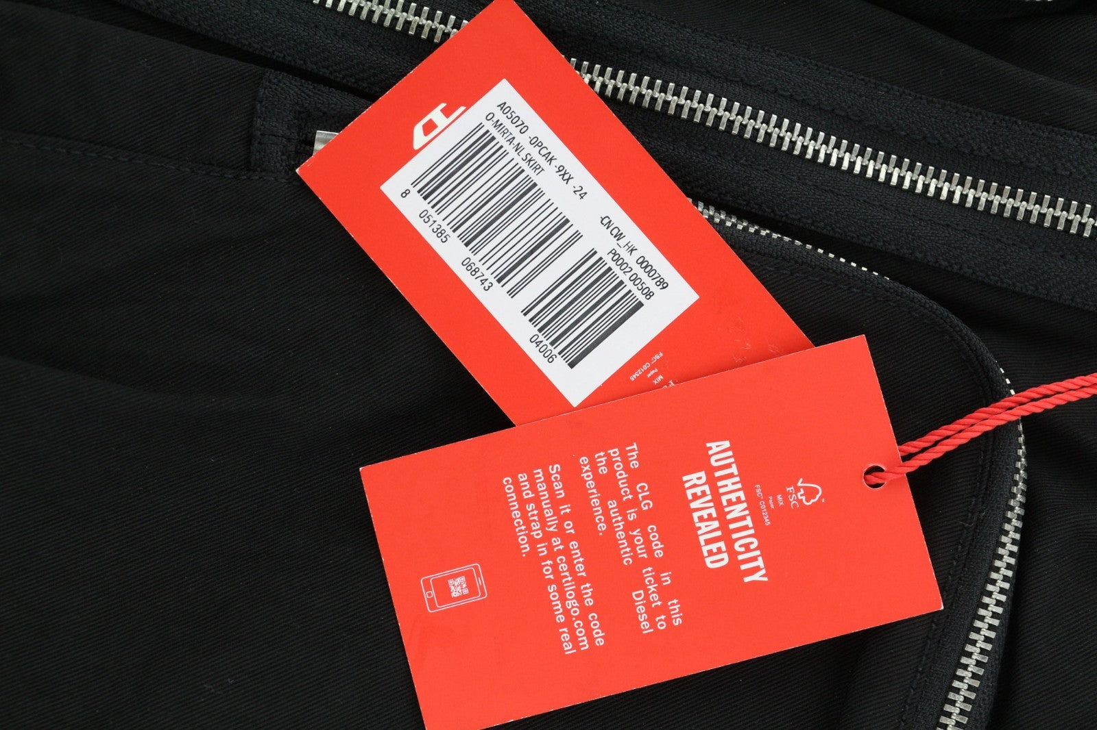 DIESEL O-Mirta-NL Women Skirt W24 Black Midi Elastic Waist Patch Pocket RRP275