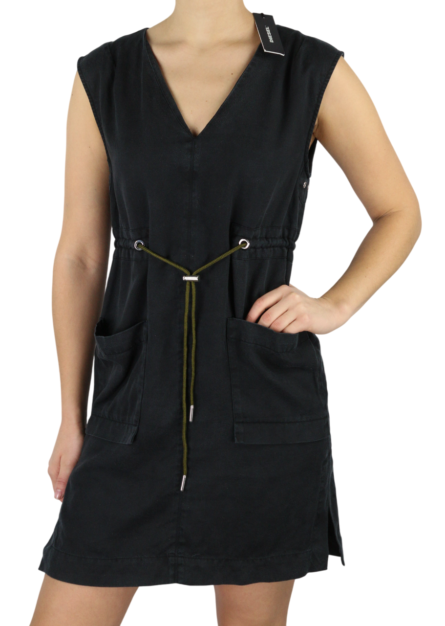 DIESEL D-Chad Women's Dress XS Black Sleeveless Mini Drawstring Waist RRP180
