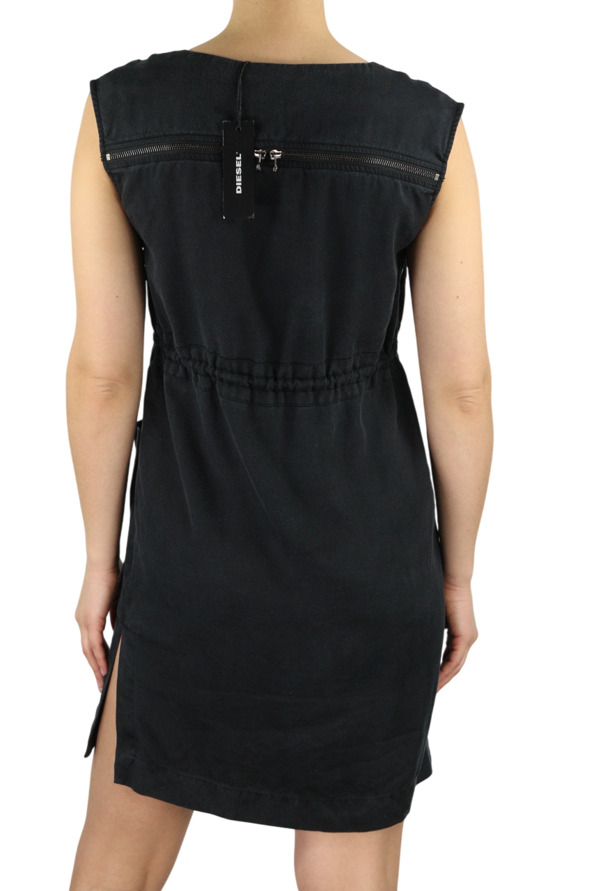 DIESEL D-Chad Women's Dress XS Black Sleeveless Mini Drawstring Waist RRP180