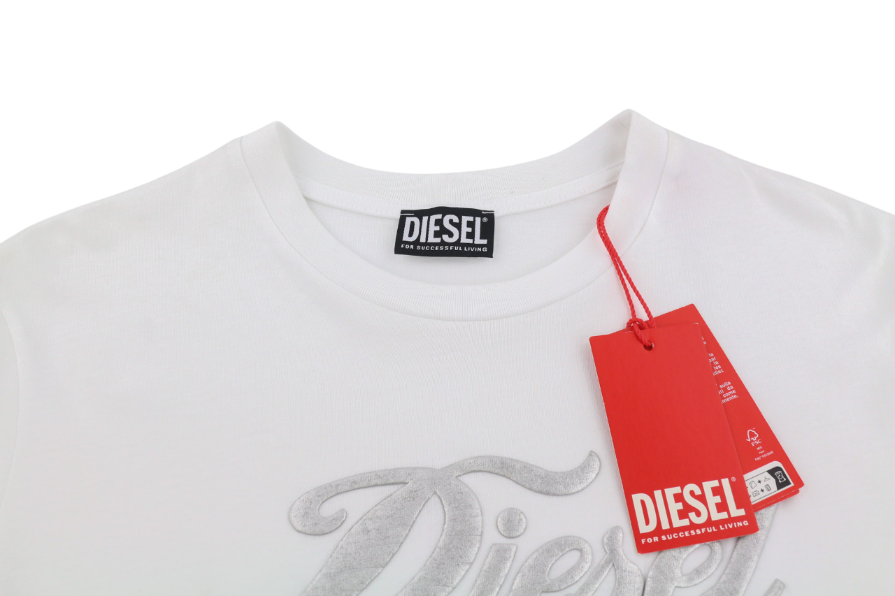 DIESEL D-Egor-New Women's Dress S White Crew Short Sleeve Mini Silver RRP110