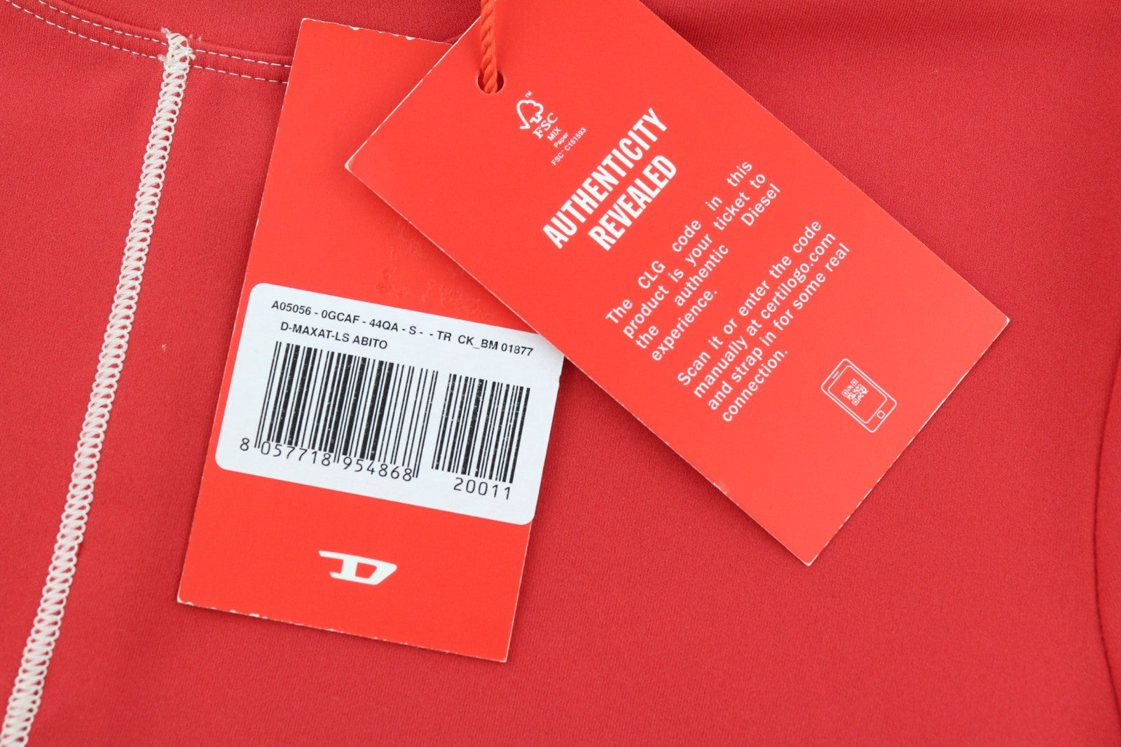 DIESEL D-Maxat-LS Women's Dress S Red Long Sleeve Fitted Mini Crew RRP175