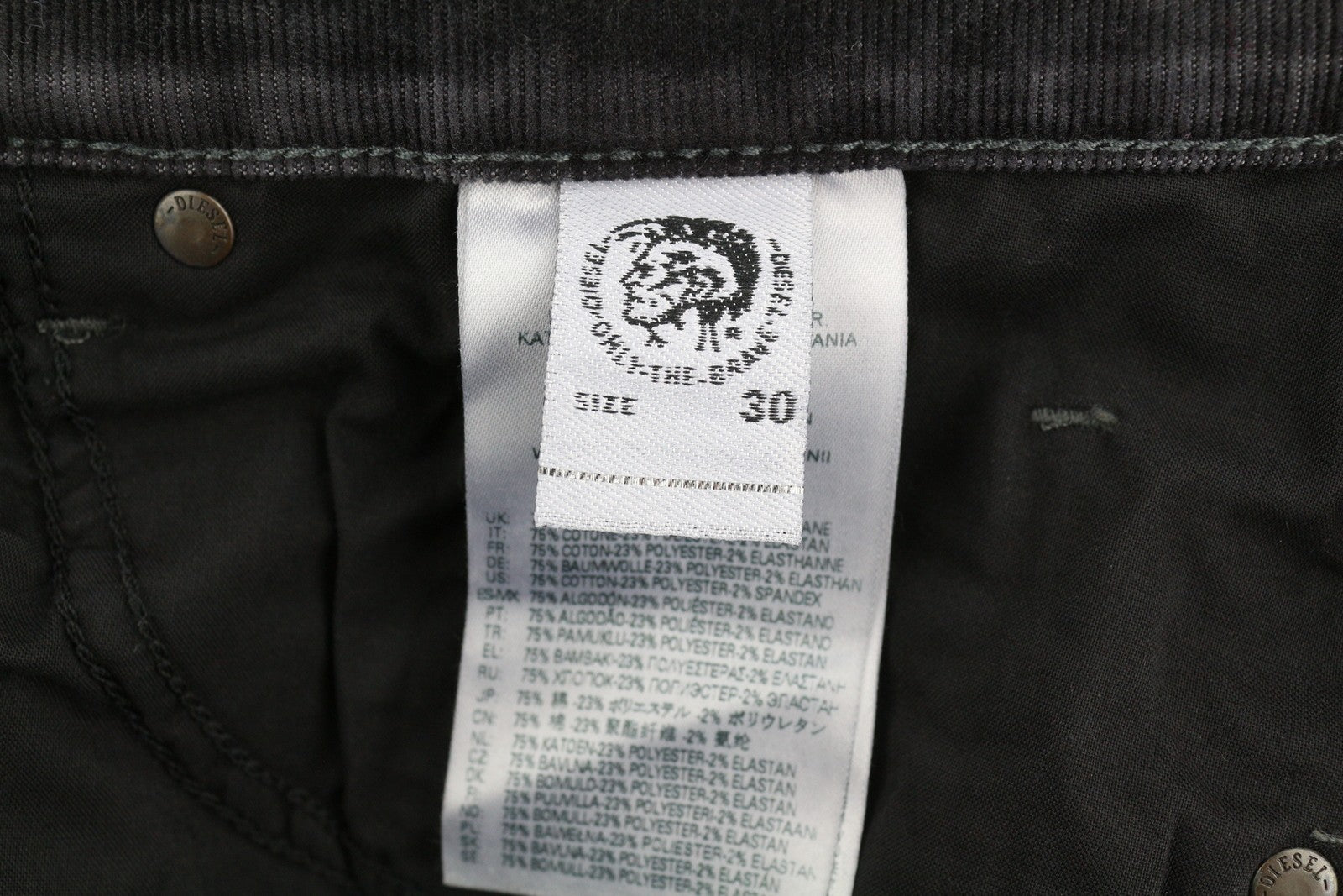 DIESEL D-Macs 069XQ Men Trousers W30/L30 Grey Faded Stretch Straight Corduroy