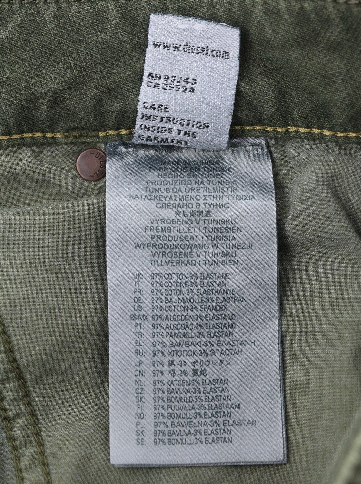 DIESEL D-Azerr Jogg 069WH Men Jeans W32 Green Faded Stretch Straight Zip Fly