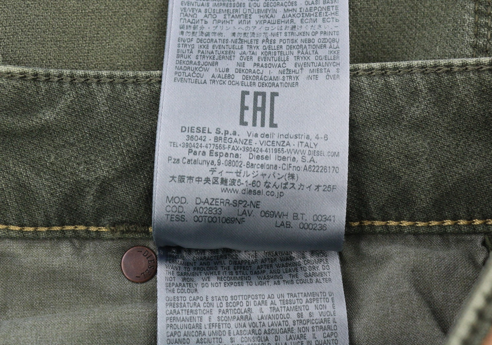 DIESEL D-Azerr Jogg 069WH Men Jeans W32 Green Faded Stretch Straight Zip Fly