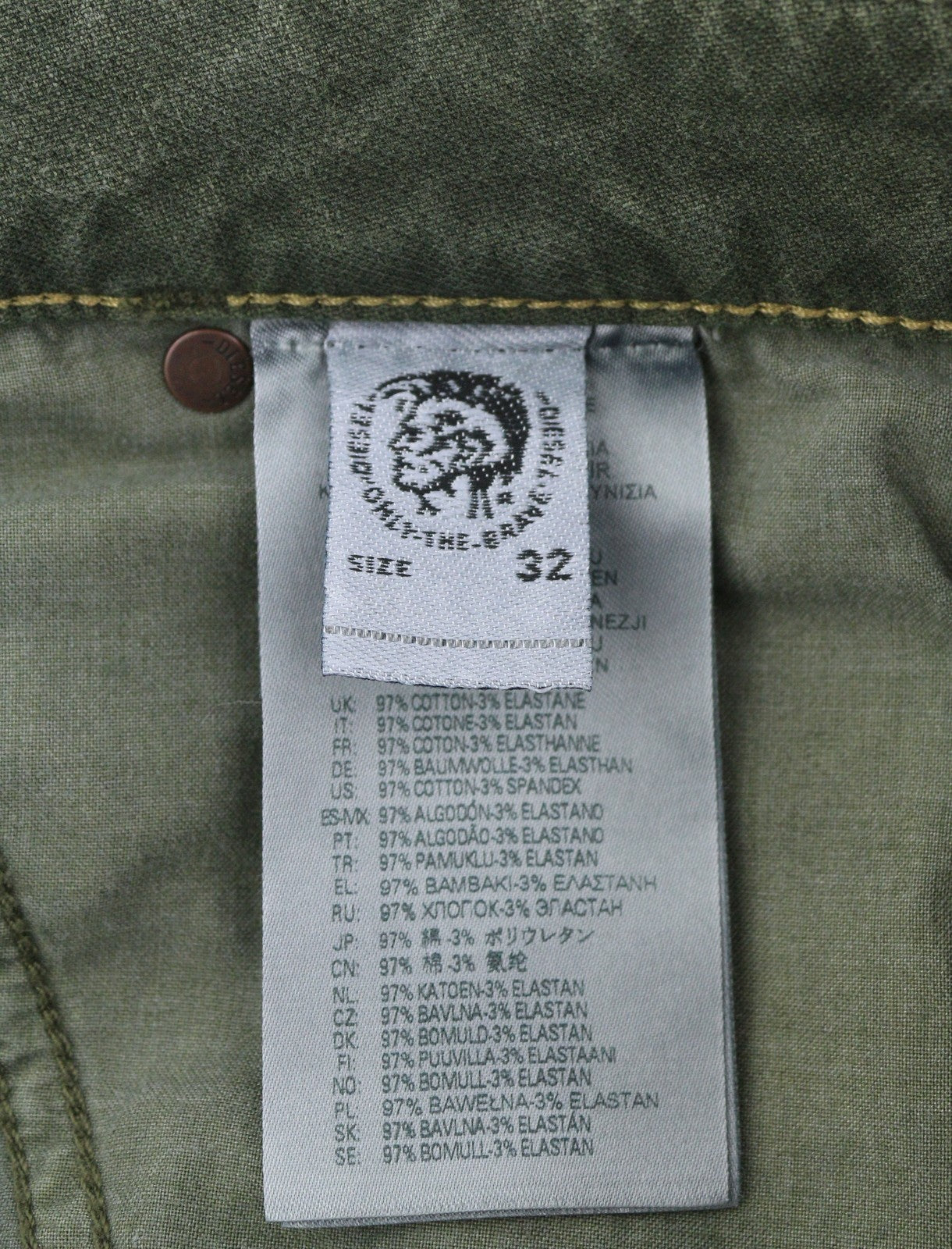 DIESEL D-Azerr Jogg 069WH Men Jeans W32 Green Faded Stretch Straight Zip Fly