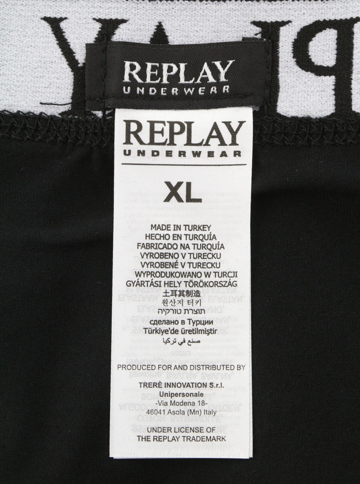 REPLAY Men Underwear XL Black Elastic Waist Cotton Blend Stretch Trunks 2 Pack