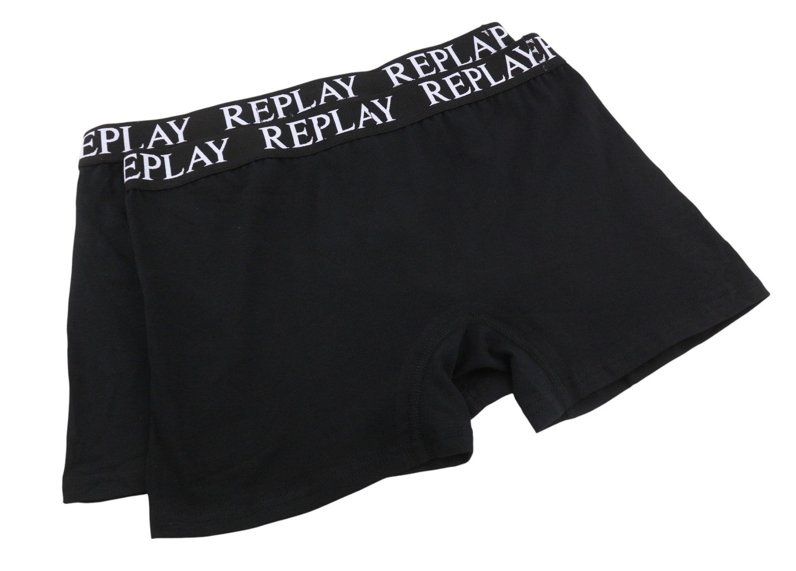 REPLAY Men Underwear S Black Elastic Waist Cotton Blend Stretch Trunks 2 Pack