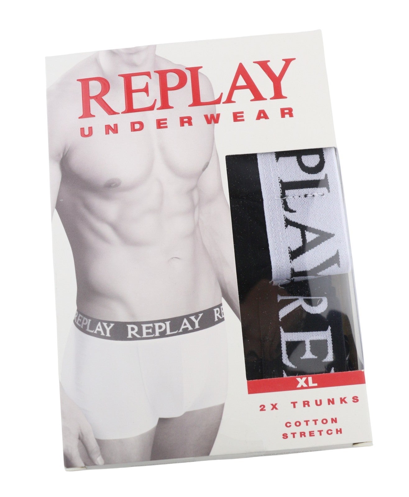 REPLAY Men Underwear XL Dark Black Elastic Waist Cotton Stretchy Trunks 2 Pack
