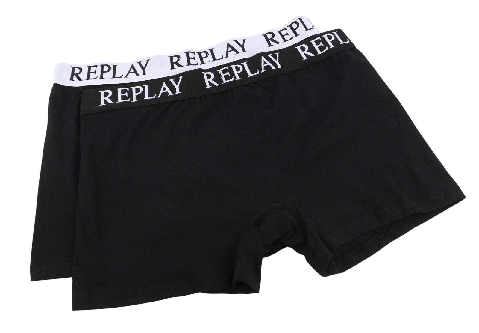 REPLAY Men Underwear M Dark Black Elastic Waist Cotton Stretchy Trunks 2 Pack