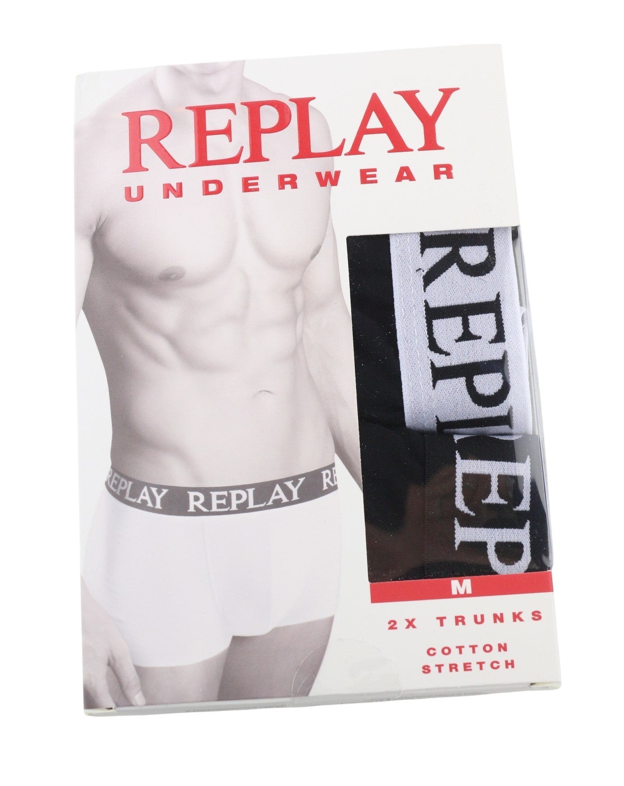 REPLAY Men Underwear M Dark Black Elastic Waist Cotton Stretchy Trunks 2 Pack