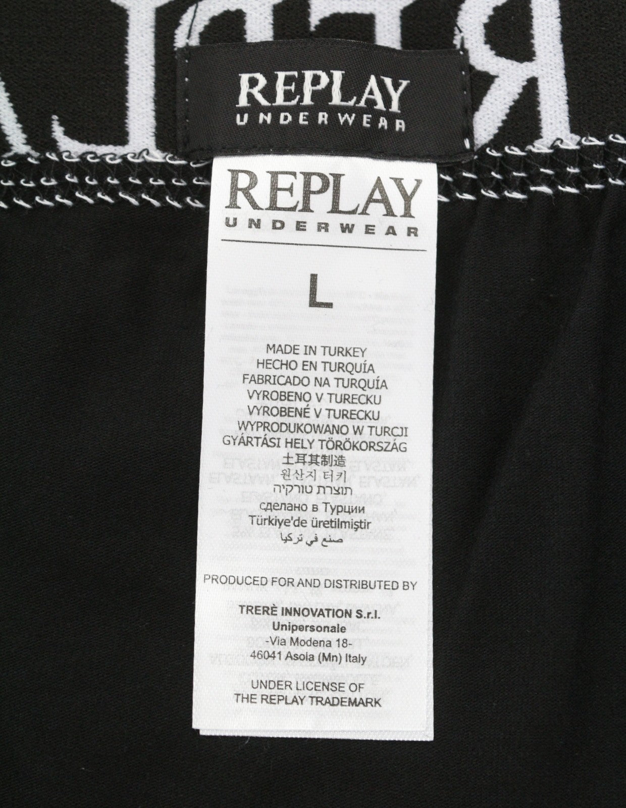 REPLAY Men Underwear L Dark Black Elastic Waist Cotton Stretchy Trunks 2 Pack