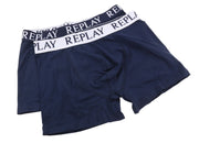 REPLAY Men Underwear 2XL Blue Elastic Waist Logo Cotton Stretchy Trunks 2 Pack