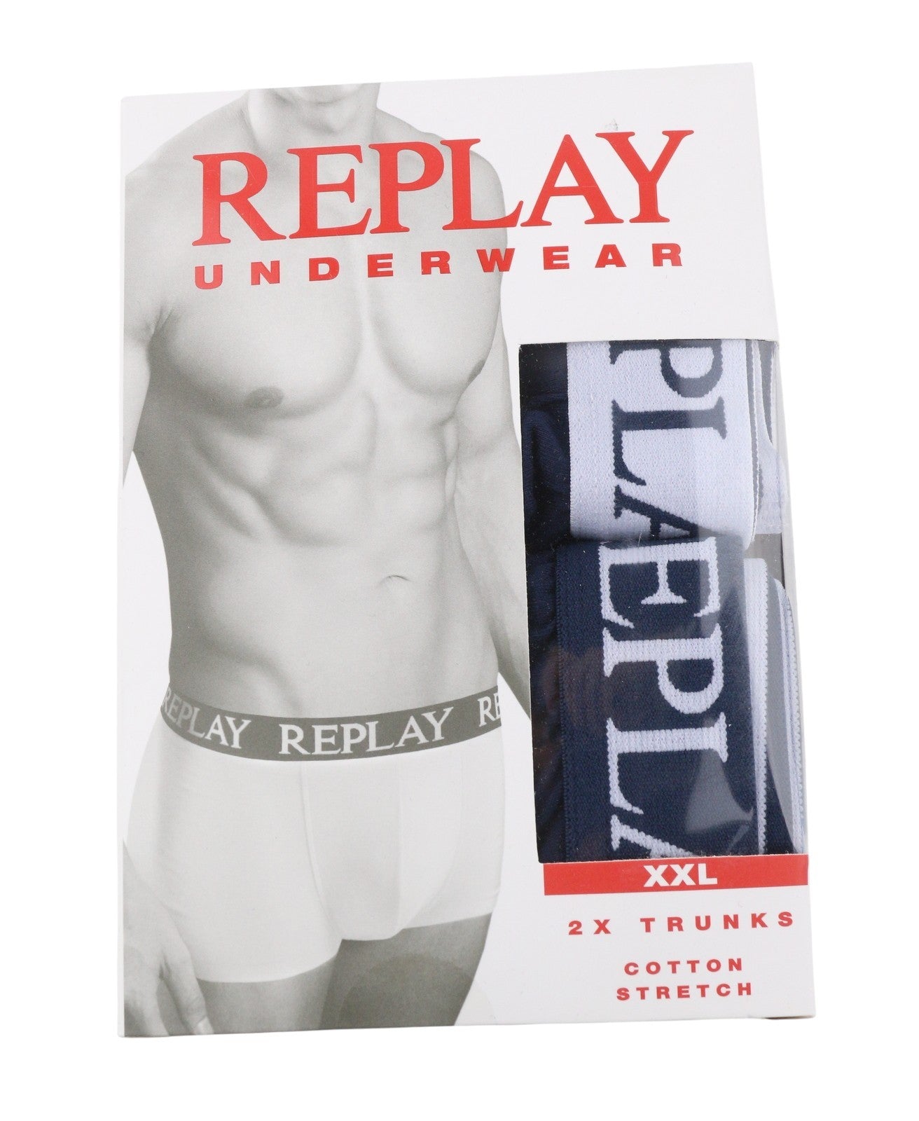 REPLAY Men Underwear 2XL Blue Elastic Waist Logo Cotton Stretchy Trunks 2 Pack
