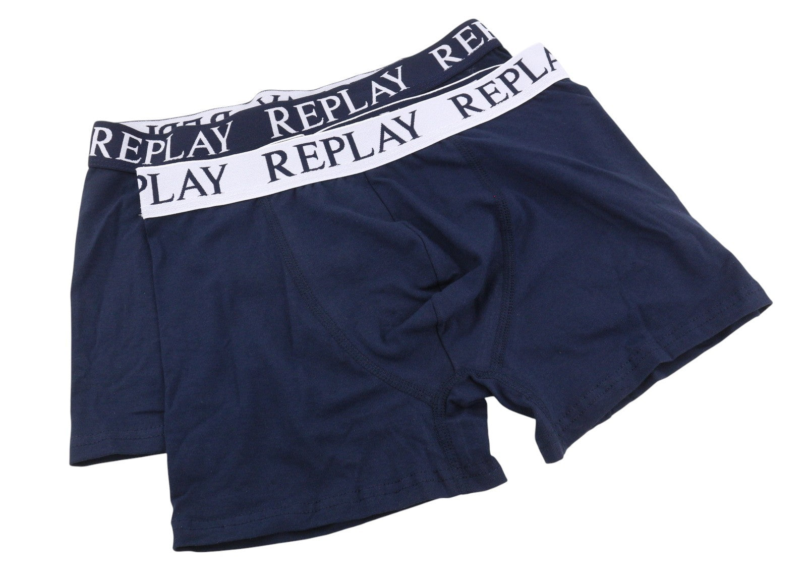REPLAY Men Underwear XL Blue Elastic Waist Logo Cotton Stretchy Trunks 2 Pack