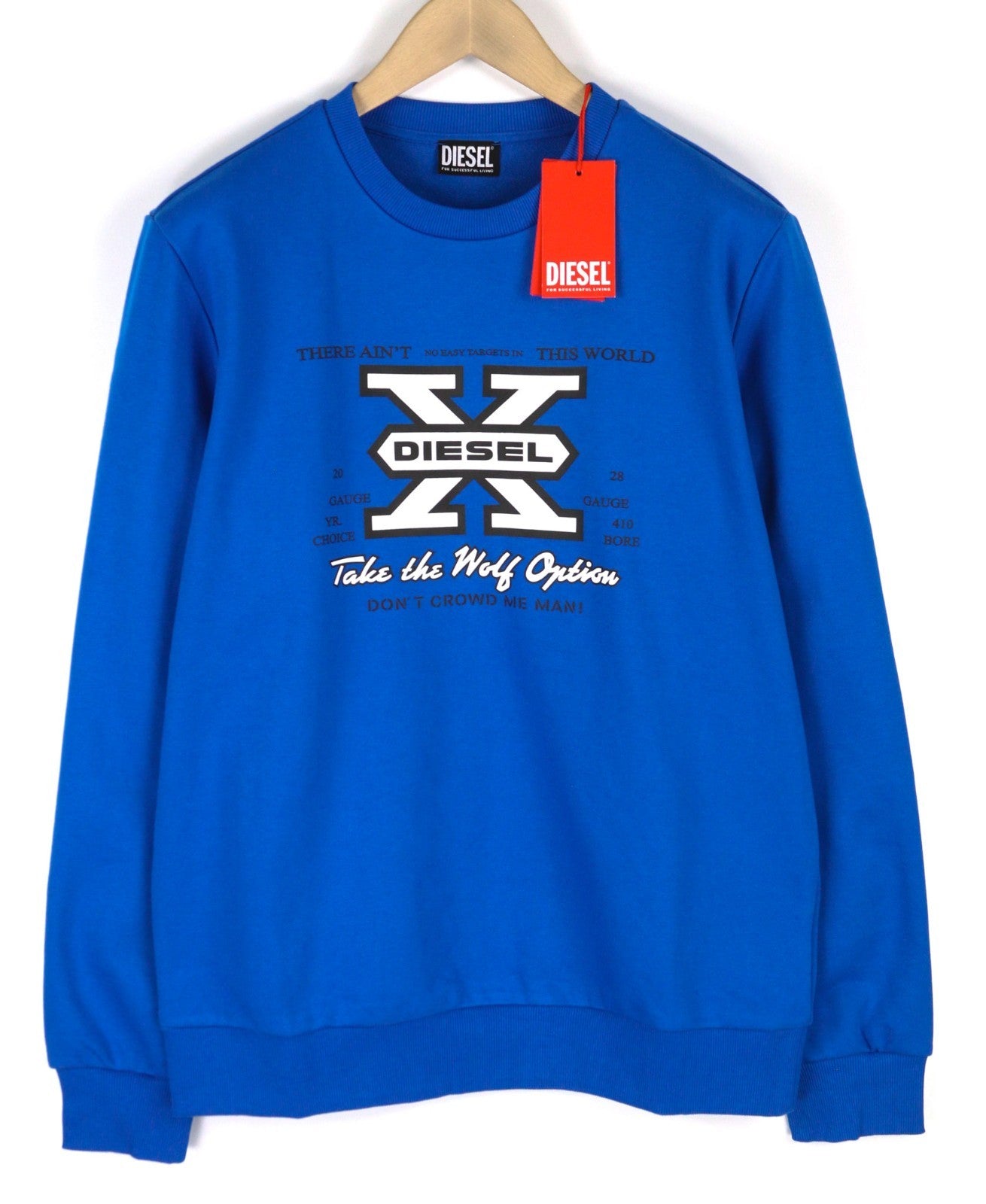 DIESEL S-Ginn-K25 Men's Sweatshirt L Blue Crew Pullover Logo Long Sleeve RRP175