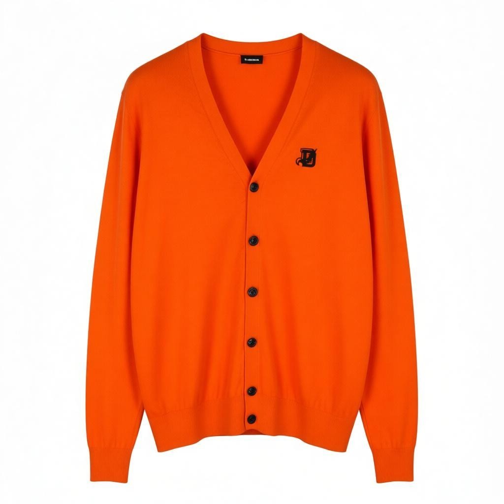 DIESEL K-Trass Men's Jumper L Orange Knitted Cotton V-Neck Button Cardigan