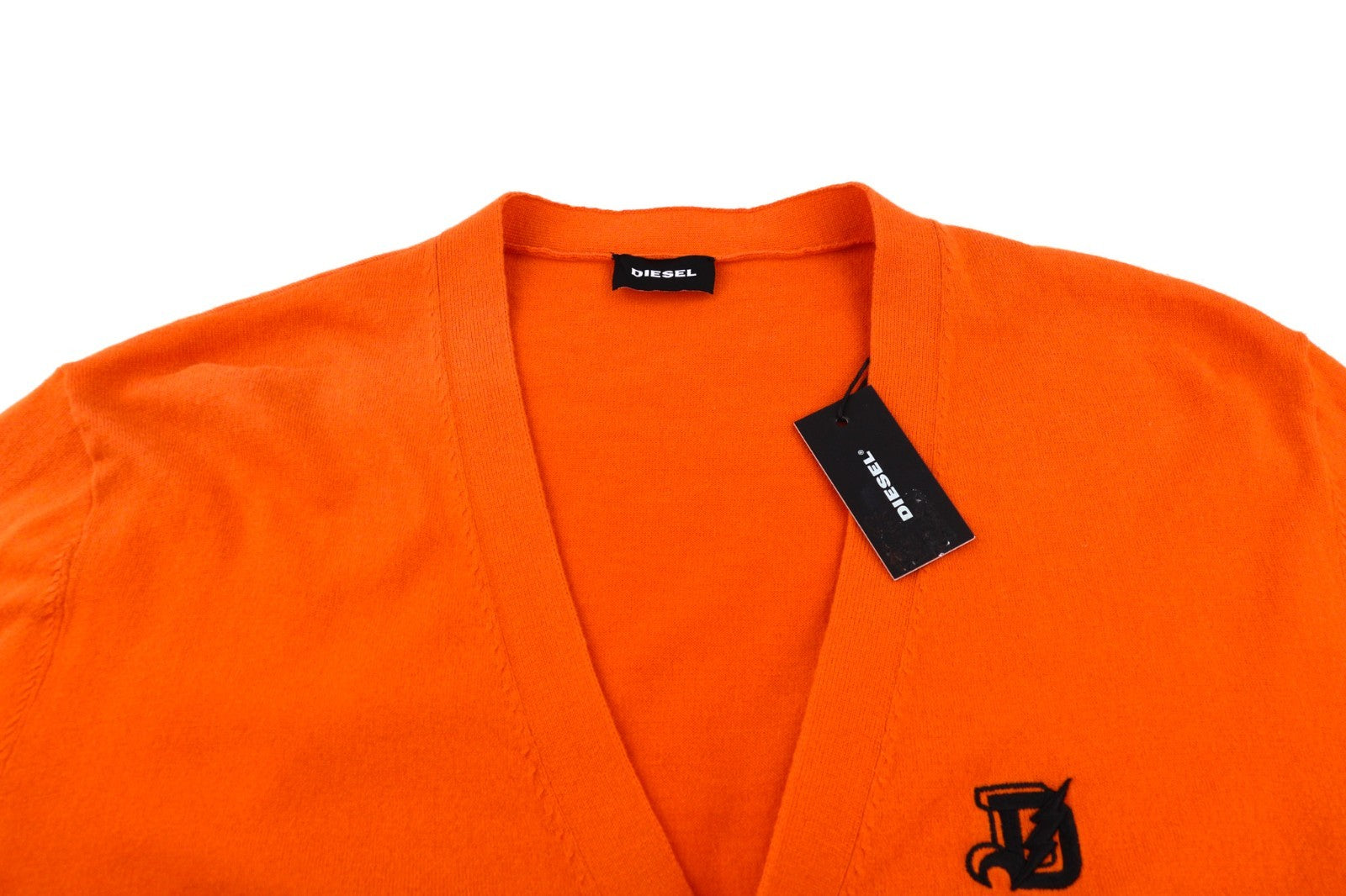 DIESEL K-Trass Men's Jumper L Orange Knitted Cotton V-Neck Button Cardigan