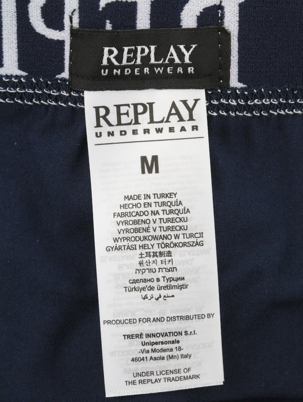 REPLAY Men Underwear M Blue Elastic Waist Logo Cotton Stretchy Trunks 2 Pack