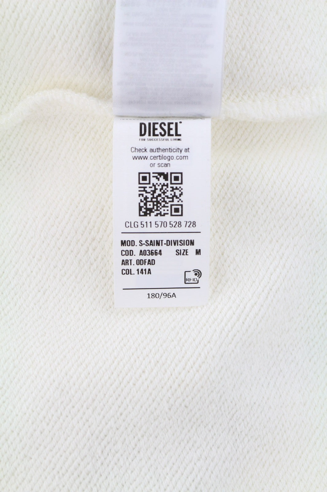 DIESEL S-Saint-Division Men's Sweatshirt M White Half Zip Pullover Front RRP299