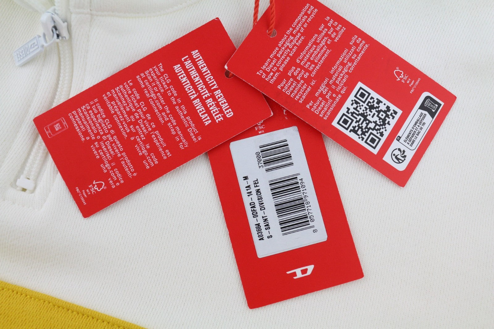 DIESEL S-Saint-Division Men's Sweatshirt M White Half Zip Pullover Front RRP299