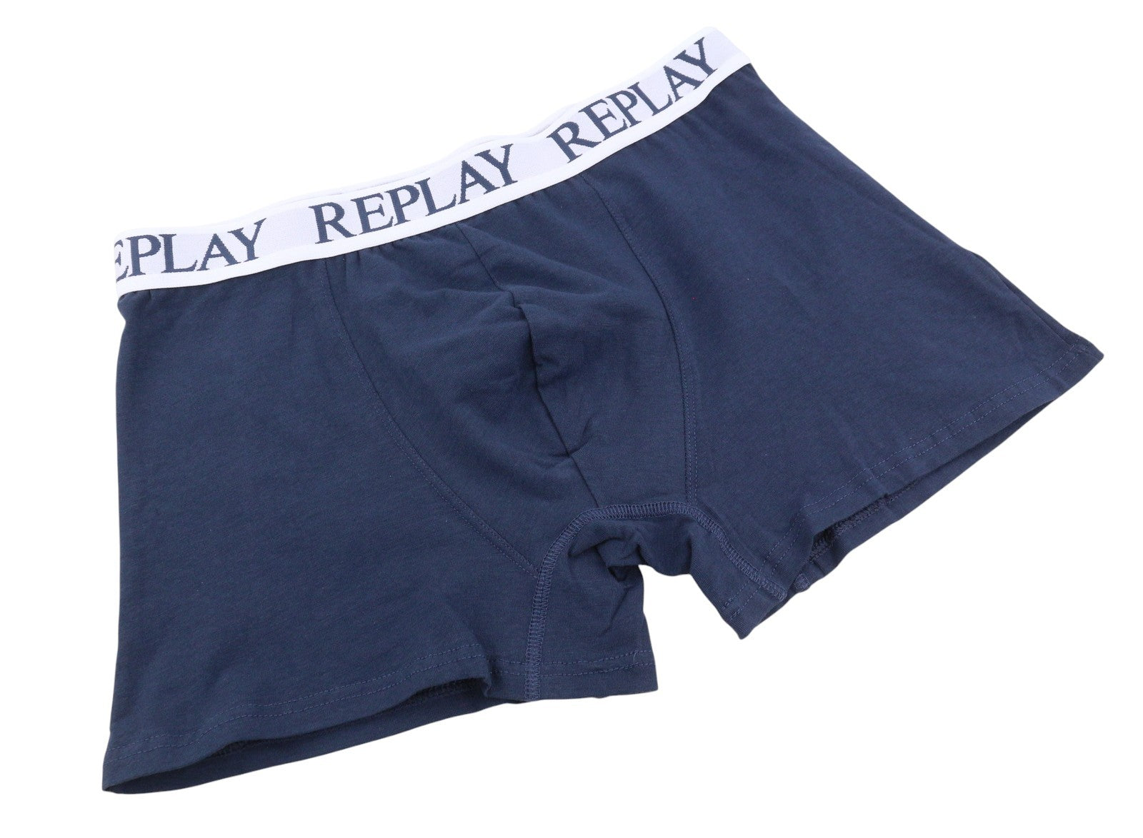 REPLAY Men Underwear L Blue Elastic Waist Logo Cotton Stretchy Trunks 2 Pack