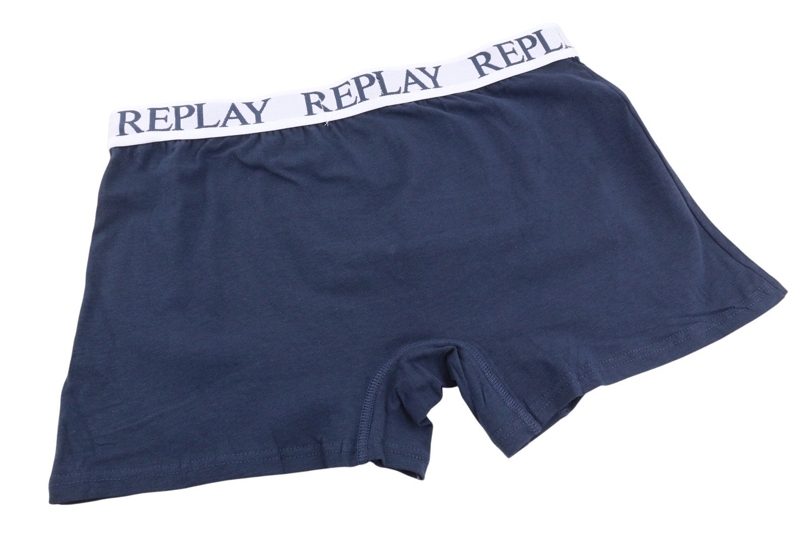 REPLAY Men Underwear L Blue Elastic Waist Logo Cotton Stretchy Trunks 2 Pack