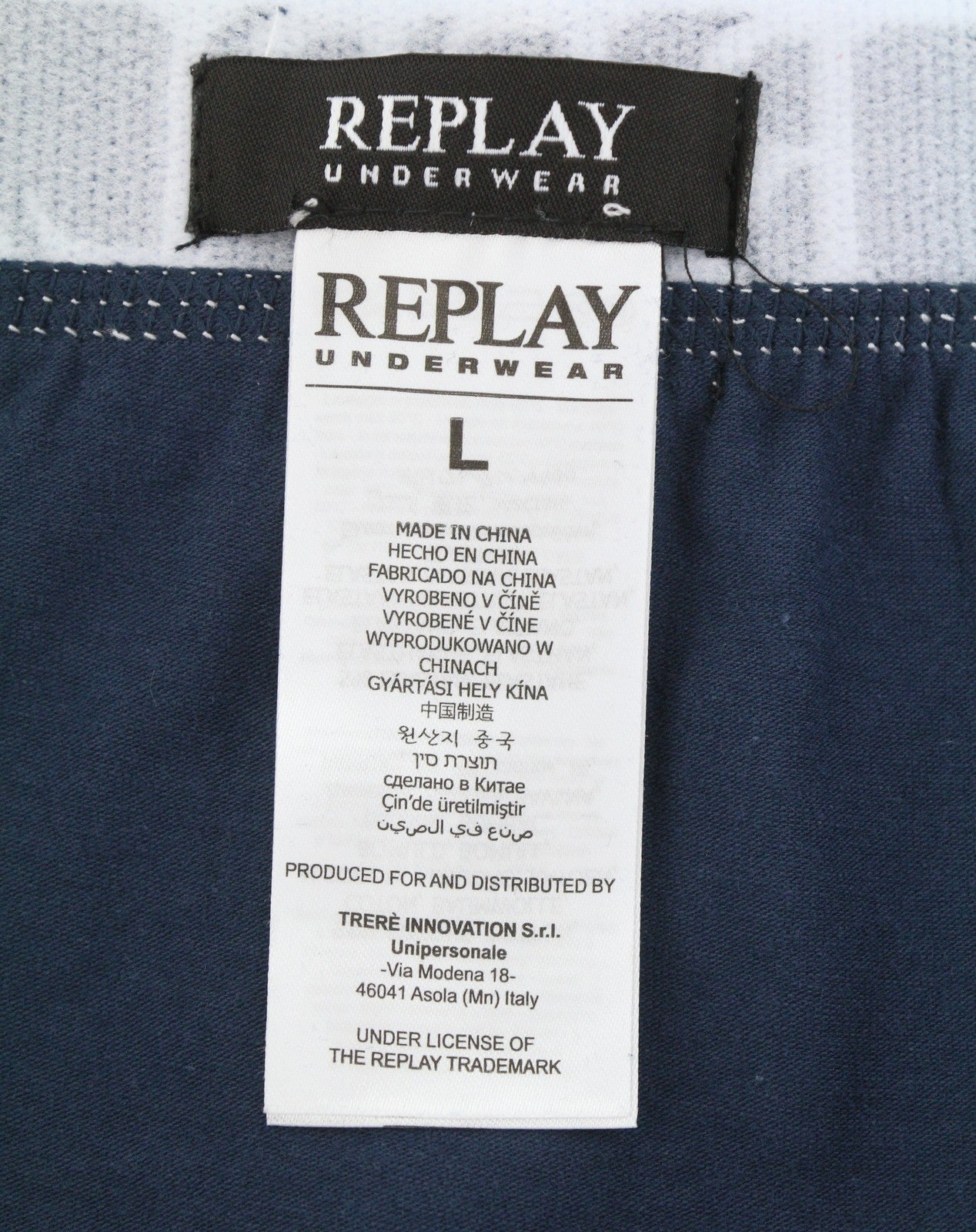 REPLAY Men Underwear L Blue Elastic Waist Logo Cotton Stretchy Trunks 2 Pack
