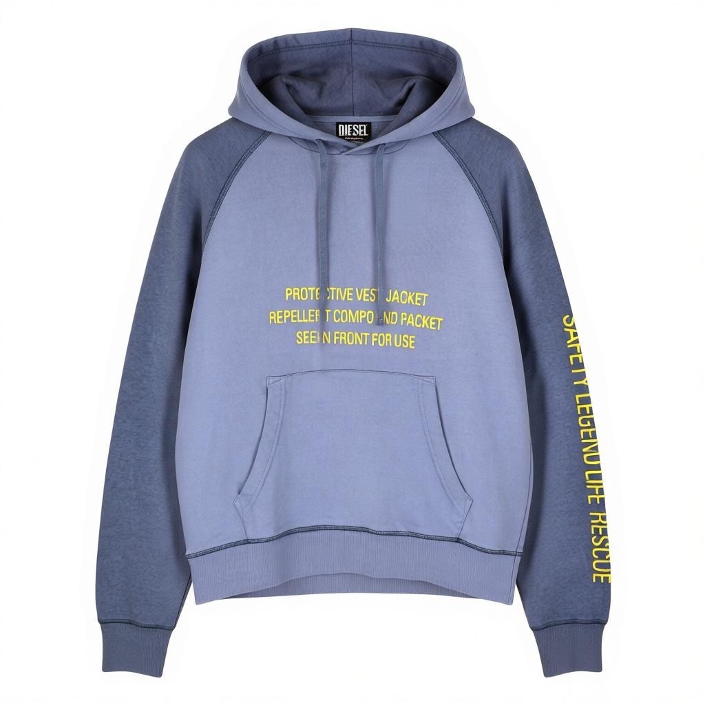 DIESEL S-Girlan-Hood Men's Hoodie L Blue Pullover Hooded Kangaroo Pocket Logo