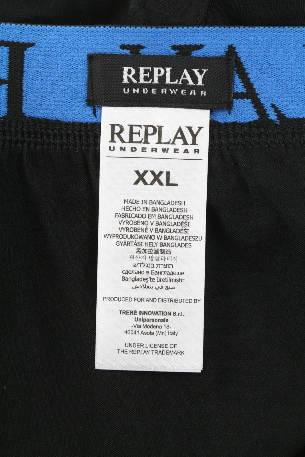 REPLAY Men Underwear 2XL Dark Black Elastic Waist Cotton Stretch Trunks 2 Pack