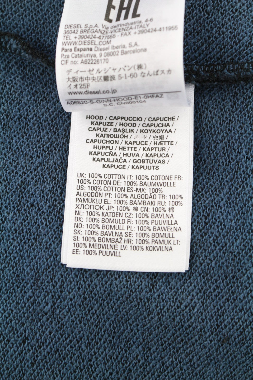 DIESEL S-Ginn-Hood-E1 Men's Hoodie L Dark Washed Pullover Kangaroo RRP195