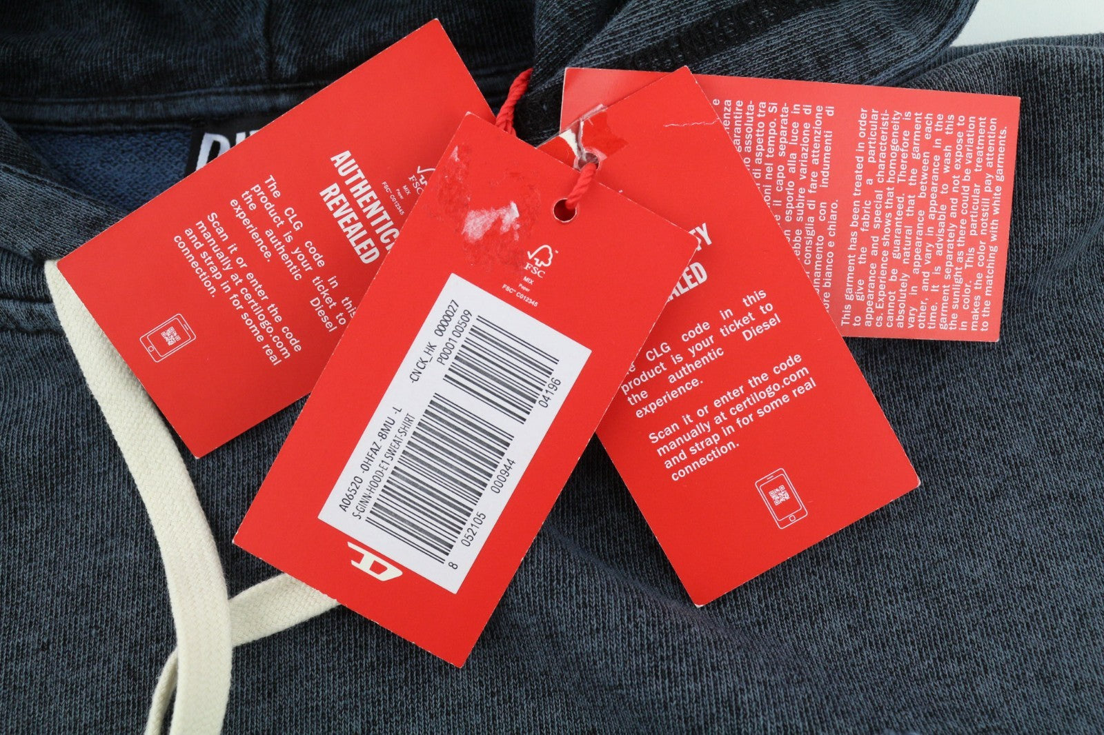 DIESEL S-Ginn-Hood-E1 Men's Hoodie L Dark Washed Pullover Kangaroo RRP195