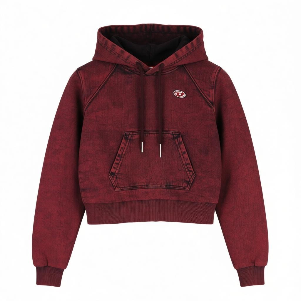 DIESEL D-Angy-Hood-Ne Women's Hoodie M Burgundy Cropped Kangaroo RRP299