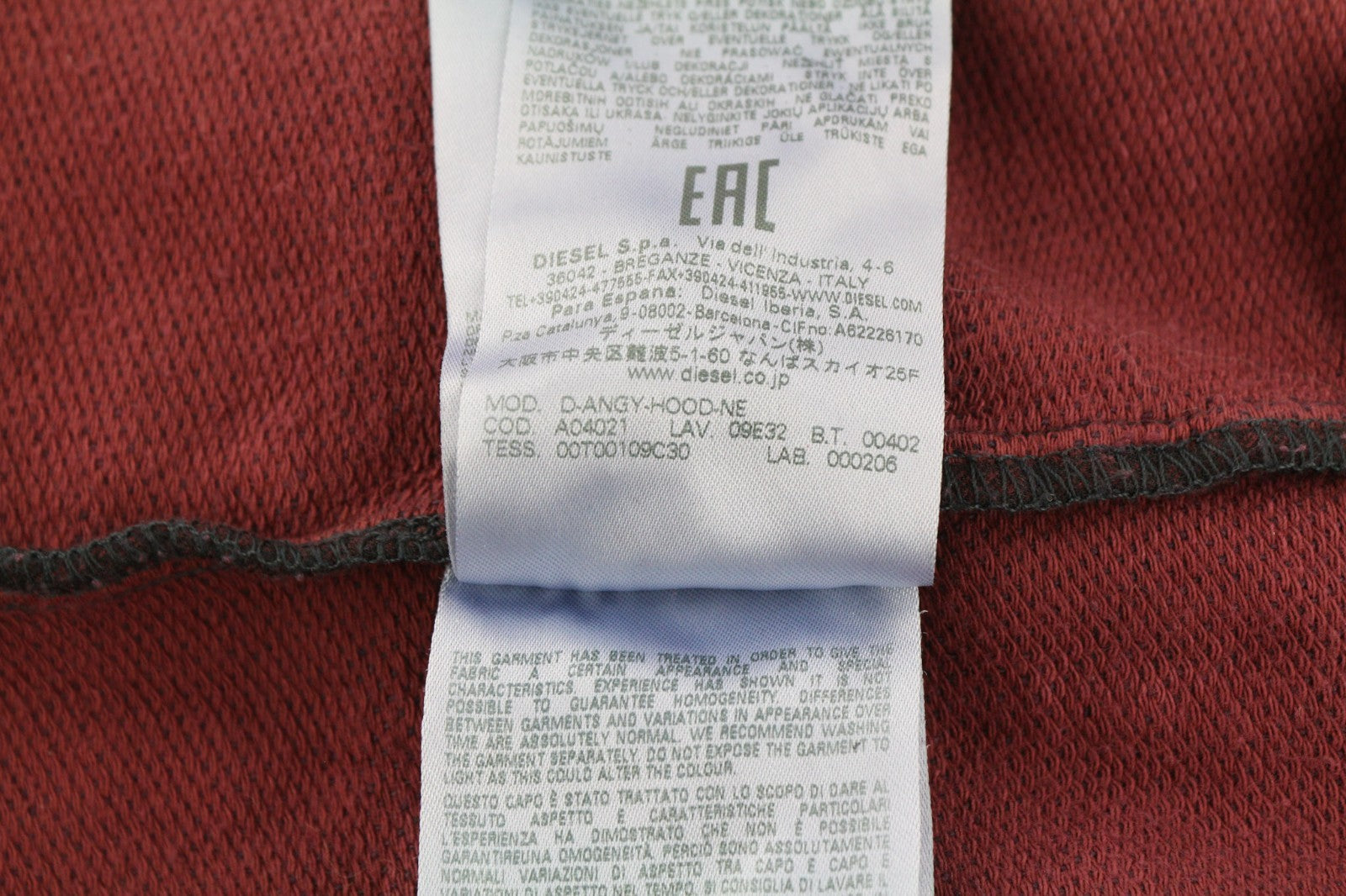 DIESEL D-Angy-Hood-Ne Women's Hoodie M Burgundy Cropped Kangaroo RRP299