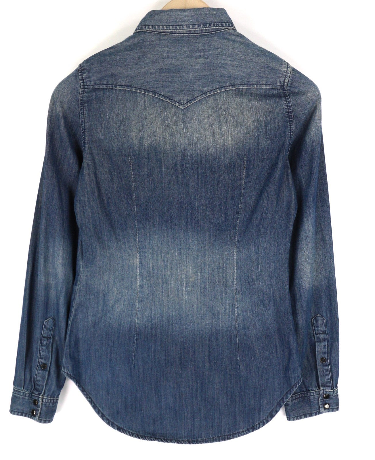 DIESEL De-Pratt Women's Shirt 2XS Denim Western Wash Snap Buttons Spread Neck